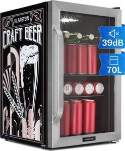 Klarstein Kühlschrank 70L, Kleiner Kühlschrank mit Herausnehmbaren Ablagen, Leiser Mini Kühlschrank mit Glastür & LED, Getränkekühlschrank Klein, Outdoor Geeignet, Biersafe für Flaschen, 0-10°C