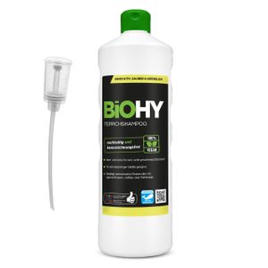 BiOHY Teppichshampoo (1l Flasche) + Dosierer | Teppichreiniger ideal zur Entfernung von hartnäckigen Flecken | SPEZIELL FÜR WASCHSAUGER ENTWICKELT