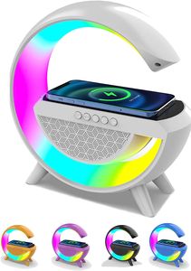 RGB Nachtischlampe mit Kabellosem 15W Ladegerät, Intelligente LED Tischlampe, Bluetooth Lautsprecher, Dimmbares Nachtlicht, Touch Lampe, AtmosphäRenlampe | Bluetooth-Lautsprecher | Nachtlicht | Wake Up Light Weiß