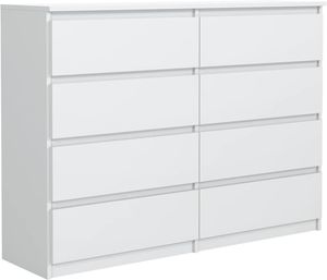 DOR-MAR Kommode Matt Weiß mit 8 Schubladen 140 cm Moderne Sideboard Wohnzimmer Schlafzimmer Schrank für Dokumente, Kleinigkeiten