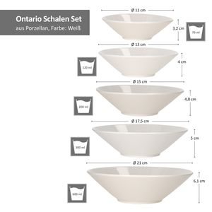 Ritzenhoff Ontario 5er Schalen Set Ø11-21cm weiß Porzellan Schüssel Bowl