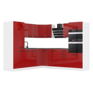 Belini Küchenzeile Küchenblock Küche L-Form STACY Küchenmöbel mit Griffe, Einbauküche ohne Elektrogeräten mit Hängeschränke und Unterschränke, mit Arbeitsplatten, Rot Hochglanz