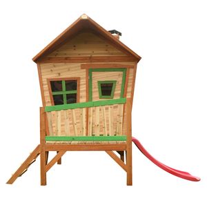 AXI Spielhaus Iris mit roter Rutsche | Stelzenhaus in Braun & Grün aus  Holz für Kinder | Spielturm für den Garten