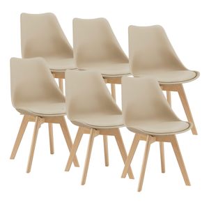 Jídelní židle Dubrovnik 81 x 49 cm Sada 6 čalouněných židlí Židle do obývacího pokoje Židle do kuchyněPolyuretanImitace kůže Béžová barva