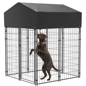 WISFOR búda pre psov so zastrešením, 127x120x165cm, búda pre psov s ochranou proti slnku, klietka pre psov vonkajšia kovová búda pre psov