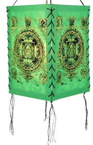 Lokta Papier Hänge Lampenschirm, Deckenleuchte aus Handgeschöpftem Papier - Buddha Mandala Grün, Lokta-Papier, 28*18*18 cm, Asiatische Lampenschirme aus Papier & Stoff