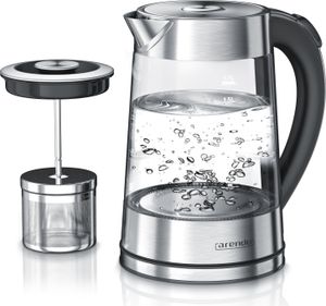Arendo Wasserkocher 1,7 l, 2200 W, Edelstahl & Glas mit Teesieb, Teekocher, Temperaturwahl 40° C - 100° C Arendo Wasserkocher 1,7 l, 2200 W, Edelstahl & Glas mit Teesieb, Teekocher, Temperaturwahl 40° C - 100° C