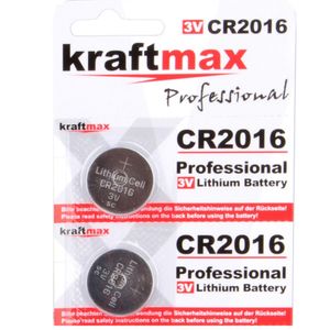 Kraftmax 2er Pack CR2016 Lithium Hochleistungs- Batterie / 3V Knopfzelle für professionelle Anwendungen - Neuste Generation