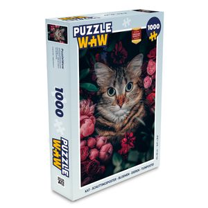 MuchoWow® Puzzle 1000 Teile Katze - Blumen - Tiere - Botanisch - Spielzeug - Alt und Jung - Spiele - Puzzeln