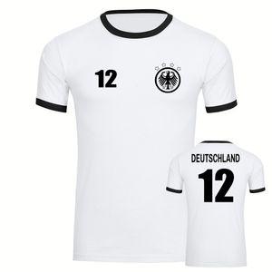 multifanshop® Kontrast T-Shirt - Deutschland - Adler Retro Trikot 12, weiß/schwarz, Größe L
