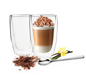 450ml Doppelwandige Latte Macchiato Gläser mit Edelstahl-Löffel Kaffegläser(6 Stück)