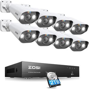 ZOSI C182 4K Überwachungskamera Set, 8X 8MP PoE IP Bullet Kamera Überwachung Aussen mit 8CH 2TB HDD NVR, KI Personenerkennung, 2-Wege Audio, Farbnachtsicht, 24/7 Videoüberwachung System