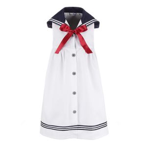 modAS Kinder Matrosenkleid ärmellos - Maritimes Kleid mit großem Kragen in Weiß Größe 128