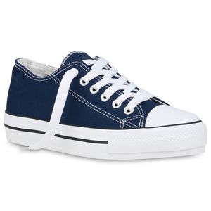 Mytrendshoe Damskie Buty na Platformę Sneaker Sznurowane Buty na Platformę 825911, Kolor: Granatowy, Rozmiar: 37