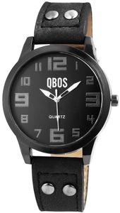 QBOS 1900201-001 Analog Damenuhr mit Kunstlederarmband schwarz