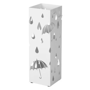 Regenschirmständer mit 2 Haken weiß Metall rechteckig Ø15,5 × 49 cm Regenschirm werden verschenkt Wasserauffangschale SONGMICS LUC49W
