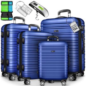 tillvex® Sada cestovních kufrů 4 ks modrý kufr tvrdá skořepina na kolečkách sada kufrů taška S-M-L-XL