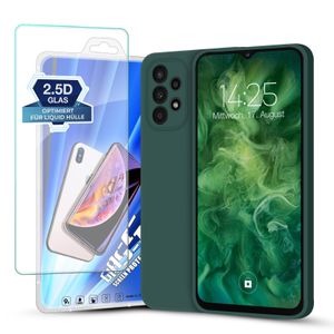 Hülle für Samsung Galaxy A23 5G mit 9H Displayglas Displayschutz Plus Case Cover Bumper Silikon Softgrip Schutzhülle Farbe: Grün