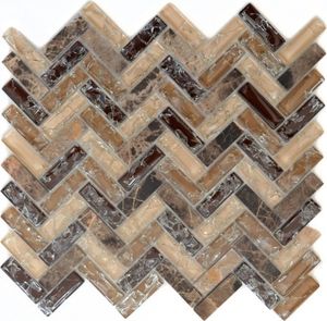 Mosani MOS87HB-1355, Mosaik, Glas, Stein, Beige, Indoor, Rechteck, 263 mm
