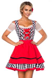 Dirndline Damen Minidirndl Oktoberfest Trachtenkleid Fasching Karneval Partykleid Dirndl, Größe:L, Farbe:schwarz/weiß/rot