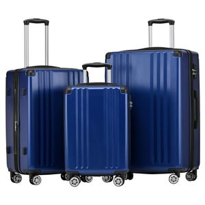 Koffer-Set, Hartschalen-Koffer, Rollkoffer, Reisekoffer, Handgepäck 4 Rollen, ABS-Material, TSA Zollschloss, Marineblau