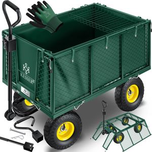 KESSER® Bollerwagen 550kg belastbar Gartenwagen Transportwagen Gartenkarre herausnehmbare Plane Gerätewagen Handwagen vielseitig einsetzbar inkl. Handschuhe