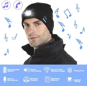 Bluetooth Mütze mit Licht, verbesserte musikalische Strickmütze mit Kopfhörer und eingebautem Stereo-Lautsprecher & Mikrofon, Winter Warm Gestrickte Musik Hut die beste festliche Geschenkeswahl (Blau)