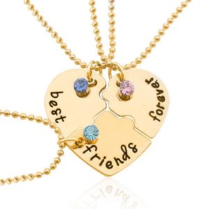 Bixorp Náhrdelník priateľstva pre 3 so srdcom a kryštálmi - zlatá retiazka - 45 cm + 5 cm nastaviteľný - BFF náhrdelník