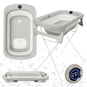 Primabobo LUX Faltbare Babybadewanne mit Gestell und Wasserdichtes Thermometer, Baby badewanne mit Ständer BADESITZ Klappbare Große
