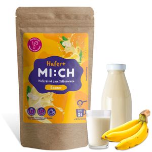Drink MI:CH Haferdrink Pulver Banane 250g Haferpulver Ergibt bis zu 2 Liter, 100% Vegan Haferdrink Pulver ohne Zuckerzusatz