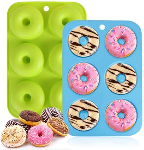 Donut Silikonform Formen, Antihaft Silikon Donuts, Backform Gebäck Formen Donutformen für 6 Donuts, Bagels, Muffins, 2er Pack 6 Hohlraum donuts backform (Blau + Grün)