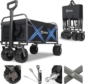 Sekey 200 kg Schwerlast Bollerwagen Faltbar, mit 17x10 cm PolyurethanReifen – Ideal für den Strand, Schwarz