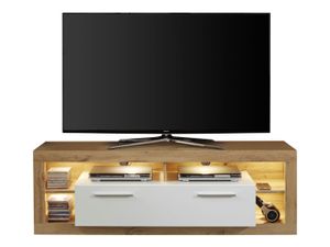 trendteam Wohnen TV-Unterteil Rock Wotan Eiche NB + Weiß Melamin/Weiß Hochglanz 150 x 48 x 44 cm