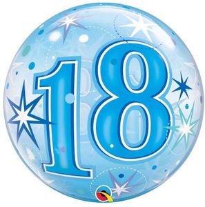 1 Bubbles Ballon Happy Birthday Deko 18 Geburtstag blau 56 cm ungefüllt Ballongas geeignet