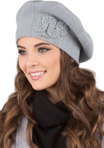 Vivisence Damen Baskenmütze mit Wollzusatz - Warme klassisch Mütze Damen Stilvolle Wintermütze für Frauen verziert Strickmützen herbst - Hellgrau