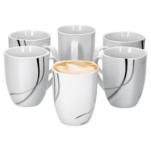 Van Well 6er Set Kaffeebecher Silver Night, Jumbo-Tasse, 300 ml, 85 x 85 mm, Tasse, Linien-Dekor