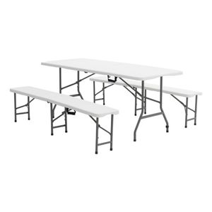 Set aus Tisch und 2 Bänken Klappbar und Tragbar aus Kunstharz New Koln Gardiun 180x74x74 cm