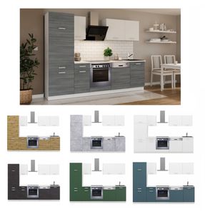 Küche Toni 270 cm Küchenzeile Küchenblock Singleküche Einbauküche, Farbe:Matera