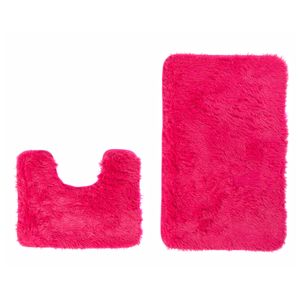 Teppich Set Badematte Badezimmer Shaggy Hochflor Langflor Rutschfest Pink Microfibra 50 x 80 cm