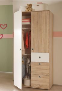 Kleiderschrank "WIKI" 2-türig Schrank Kinderzimmer Jugendzimmer Sonoma Weiß