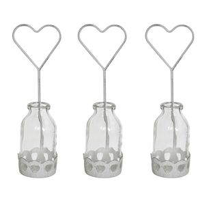 3tlg. Vase GIVING weiß Glasvase Herz Metallhalterung Blumenvase zum Verschenken