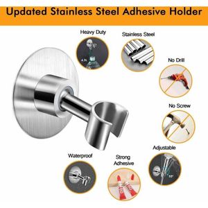 Edelstahl-Duschkopfhalter, 350 ° verstellbarer selbstklebender Badezimmer-Duschkopfhalter, Metall-Duschkopfhalter, werkzeuglose Wandhalterung, Halter aus gebürstetem Sus 304-Stahl, Silber