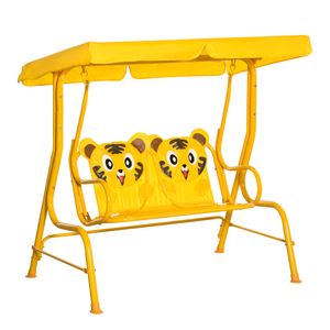 Outsunny Kinder Hollywoodschaukel 2-Sitzer Kinderschaukel mit verstellbarem Sonnendach Gartenschaukel für 3-6 Jahre Kinder Metall Gelb 110 x 74 x 113 cm