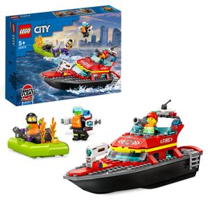 LEGO 60373 City Feuerwehrboot, Spielzeug, das im Wasser schwimmt, mit Rennboot, 3 Minifiguren und Jetpack, Feuerwehr-Boot-Spielzeug Geschenkidee für Jungen und Mädchen ab 5 Jahren