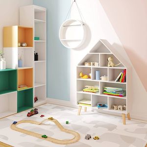 WOLTU Kinderregal Bücherregal Standregal Hausform Aufbewahrungsregal Kinderzimmerregal mit 5 Ebenen Spielzeug-Organizer Spielzeugregal, Weiß