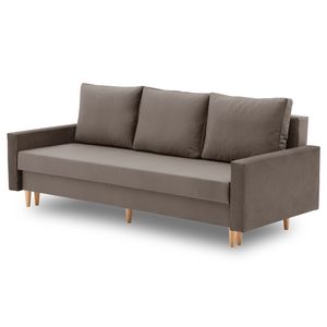 Couch BELLIS 215 x 90 mit Schlaffunktion - Schlafsofa mit Bettkasten - Farben zur Auswahl - STOFF MONOLITH 20 Braun