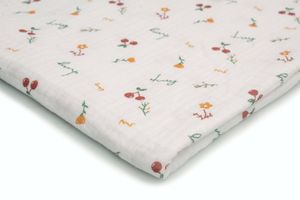 Baumwoll Musselin Stoff mit Aufdruck, Double Gauze, Kirschen und Blumen 50 x 130 cm