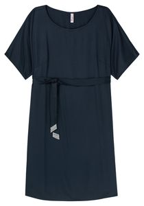 sheego Damen Große Größen Kleid mit Bindegürtel, aus Viskose-Twill Midikleid Citywear klassisch Rundhals-Ausschnitt Stickerei unifarben