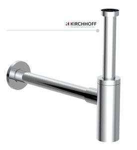 Kirchhoff Design Siphon, Waschbecken Abfluss, Ablaufgarnitur für Waschbecken, Geruchsverschluss mit Reinigungsöffnung, Flaschensiphon, Chrom
