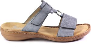 Rieker Damen Pantolette mit Klettverschluss und T-Riemen 60885, Größe:39 EU, Farbe:Blau